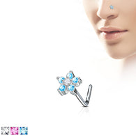 Flower CZ Top Surgical Steel L Bend Nose Stud Rings