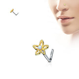 Flower Opal Top Surgical Steel L Bend Nose Stud Rings