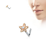Flower Opal Top Surgical Steel L Bend Nose Stud Rings