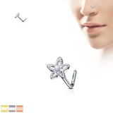 Flower Opal Top Surgical Steel L Bend Nose Stud Rings
