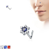 Flower CZ Top Surgical Steel L Bend Nose Stud Rings