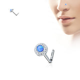 Opal Dome CZ Top Surgical Steel L Bend Nose Stud Rings