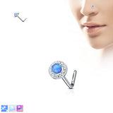Opal Dome CZ Top Surgical Steel L Bend Nose Stud Rings