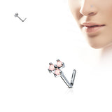 Triple Stone Top Surgical Steel L Bend Nose Stud Rings