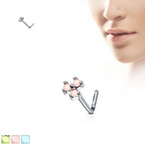 Triple Stone Top Surgical Steel L Bend Nose Stud Rings