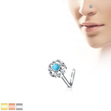 Turquoise Flower Top Surgical Steel L Bend Nose Stud Rings