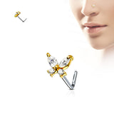 Butterfly CZ Top Surgical Steel L Bend Nose Stud Rings