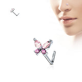 Butterfly CZ Top Surgical Steel L Bend Nose Stud Rings