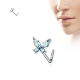 Butterfly CZ Top Surgical Steel L Bend Nose Stud Rings