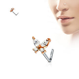 Butterfly CZ Top Surgical Steel L Bend Nose Stud Rings
