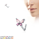 Butterfly CZ Top Surgical Steel L Bend Nose Stud Rings