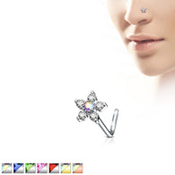 Flower CZ Top Surgical Steel L Bend Nose Stud Rings