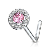 Double Tiered Round CZ Top Surgical Steel L Bend Nose Stud Rings