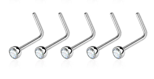 5 Pc Value Pack 2.5 mm Clear CZ L Bend Nose Stud Rings