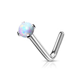 2 mm 3mm Opal Prong Set Top Surgical Steel L bend Nose Stud Rings