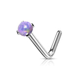 2 mm 3mm Opal Prong Set Top Surgical Steel L bend Nose Stud Rings