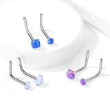 2 mm 3mm Opal Prong Set Top Surgical Steel L bend Nose Stud Rings