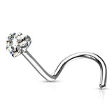 3 mm Prong Set Heart Shape CZ Gold Rose Gold Black Nose Screw Rings