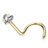 3 mm Prong Set Heart Shape CZ Gold Rose Gold Black Nose Screw Rings