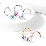 3 mm Prong Set Heart Shape CZ Gold Rose Gold Black Nose Screw Rings