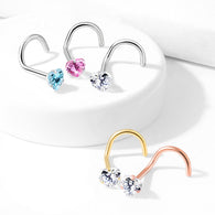 3 mm Prong Set Heart Shape CZ Gold Rose Gold Black Nose Screw Rings