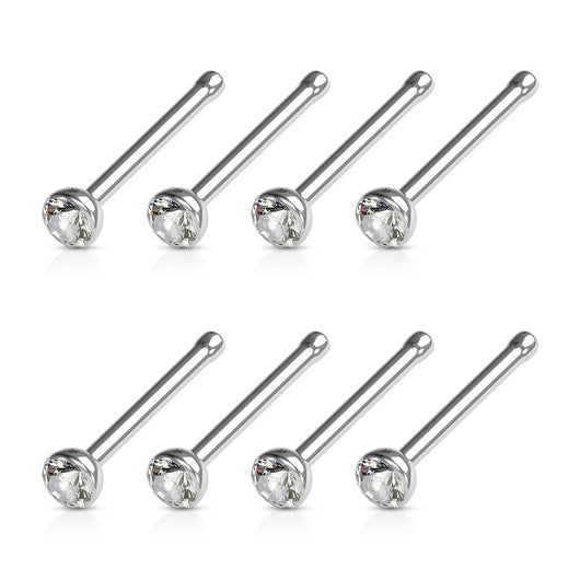 8 Pc Pack 2mm CZ Top 316L Surgical Steel Nose Stud Rings