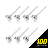 10 Pc Clear 3mm Prong Set CZ Ball Surgical Steel Nose Bone Stud Pack