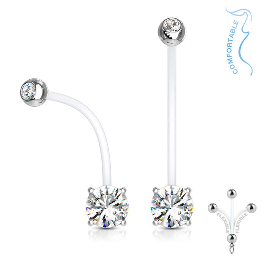 Double CZ Prong Set CZ Pregnancy Bio Flex Barbell Navel Belly Button Ring
