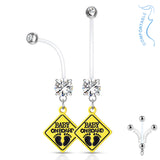 Double CZ Prong Set Baby On Board Sign Pregnancy Bio Flex Barbell Navel Belly Button Ring