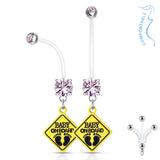 Double CZ Prong Set Baby On Board Sign Pregnancy Bio Flex Barbell Navel Belly Button Ring