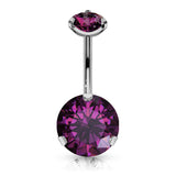 Prong Set Round CZ & Internally Threaded Belly Button Navel Rings