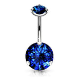 Prong Set Round CZ & Internally Threaded Belly Button Navel Rings