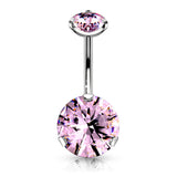 Prong Set Round CZ & Internally Threaded Belly Button Navel Rings