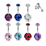 Prong Set Round CZ & Internally Threaded Belly Button Navel Rings