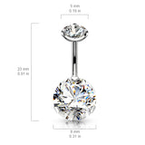 Prong Set Round CZ & Internally Threaded Belly Button Navel Rings