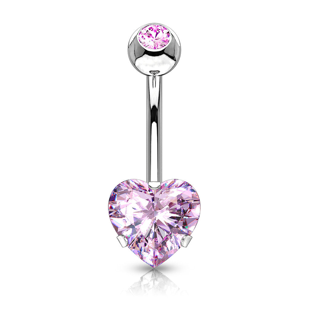 Heart CZ Prong Set 100% 316L Surgical Steel Belly Button Navel Rings ...