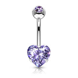 Heart CZ Prong Set 100% 316L Surgical Steel Belly Button Navel Rings