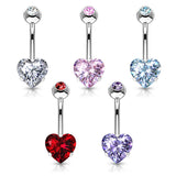 Heart CZ Prong Set 100% 316L Surgical Steel Belly Button Navel Rings