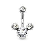 Mickey Mouse Head CZ Surgical Steel Belly Button Navel Rings