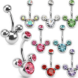 Mickey Mouse Head CZ Surgical Steel Belly Button Navel Rings