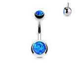 Double Opal Set 316L Surgical Steel Navel Belly Button Ring