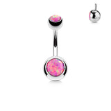 Double Opal Set 316L Surgical Steel Navel Belly Button Ring