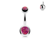 Double Opal Set 316L Surgical Steel Navel Belly Button Ring