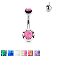 Double Opal Set 316L Surgical Steel Navel Belly Button Ring