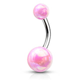 Metallic AB Coating Balls Over Surgical Steel Belly Button Navel Rings
