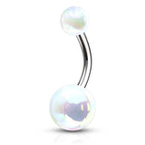 Metallic AB Coating Balls Over Surgical Steel Belly Button Navel Rings