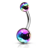 Metallic AB Coating Balls Over Surgical Steel Belly Button Navel Rings
