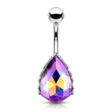 AB Effect Tear Drop CZ Surgical Steel Belly Button Navel Rings
