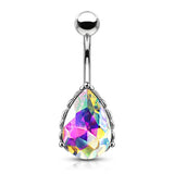 AB Effect Tear Drop CZ Surgical Steel Belly Button Navel Rings