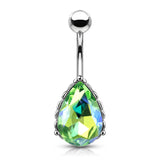 AB Effect Tear Drop CZ Surgical Steel Belly Button Navel Rings